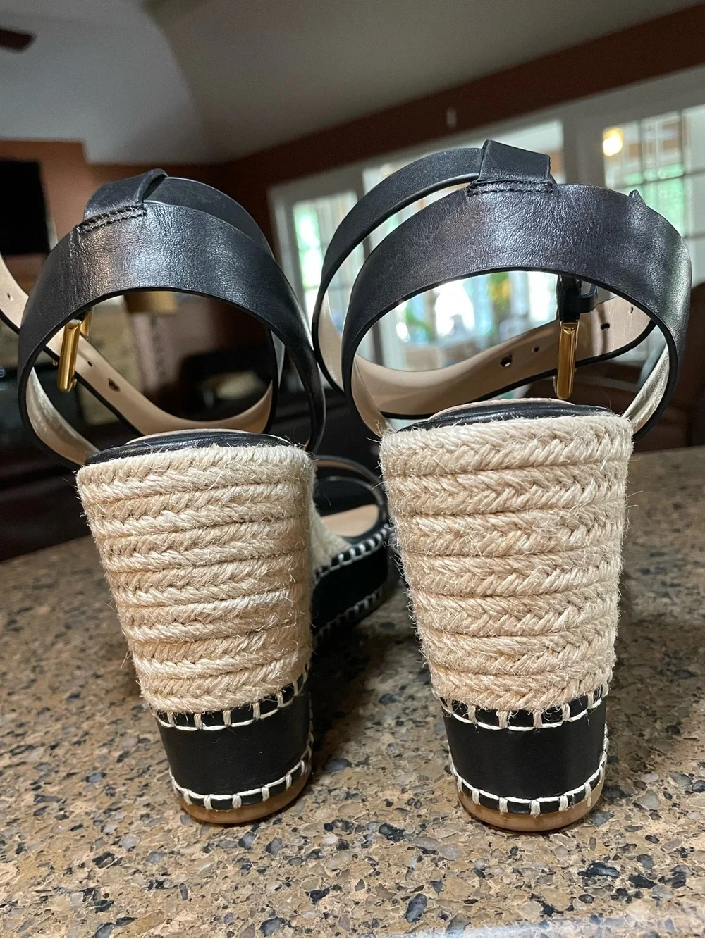 🖤 Ralph Lauren Hilarie Burnished Leather Espadrille Platform Wedge Sandal Sz 9